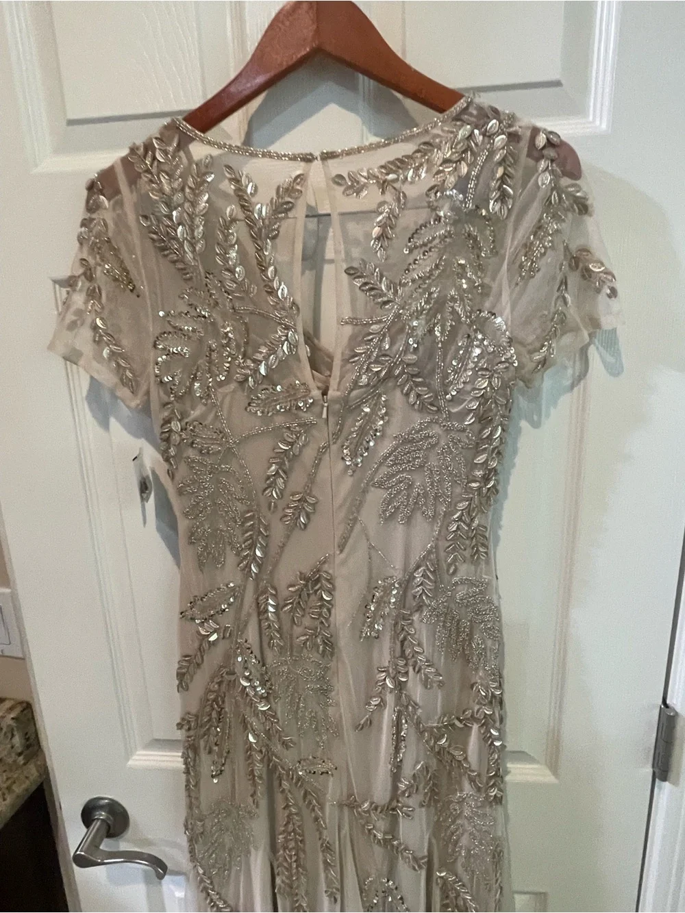 David's Bridal Champagne Beaded V-Neck Maxi Dress Formal Gown NWT - Picture 12 of 16